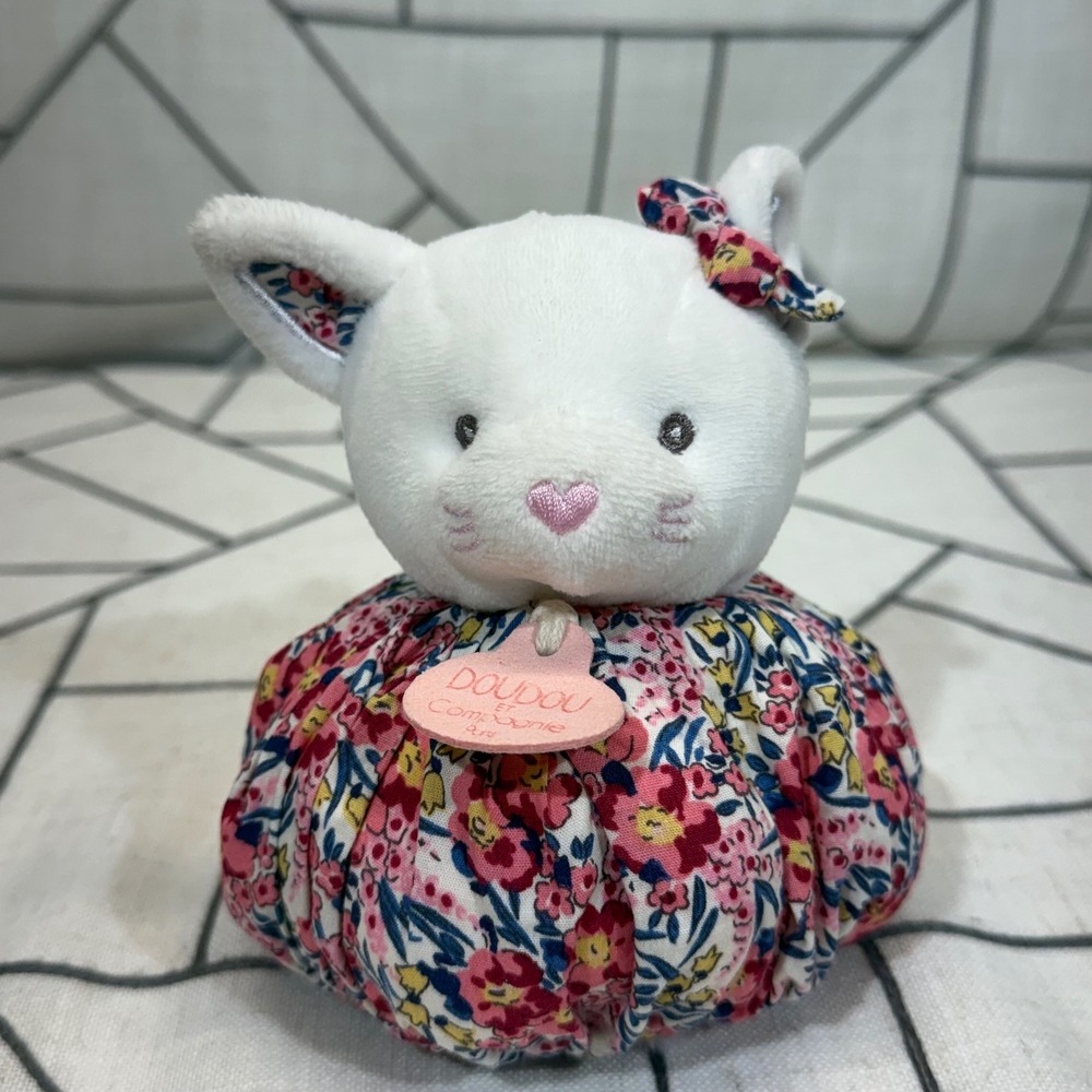 Doudou et Compagnie Security Blanket OS Pink Floral Cat Lovey Plush Baby Toy